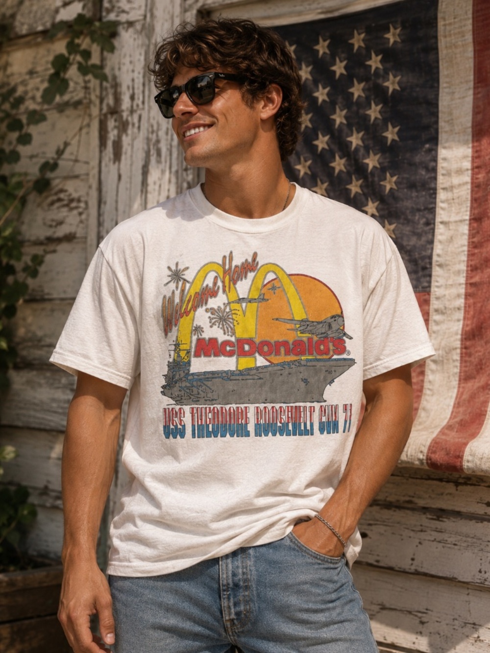 VNT McDonald's USS Theodore Roosevelt CVN-71 Single Stitch Tee L USA Military